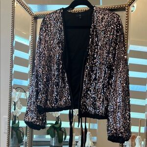 GAP Black and Silver Sequin Bomber Jacket